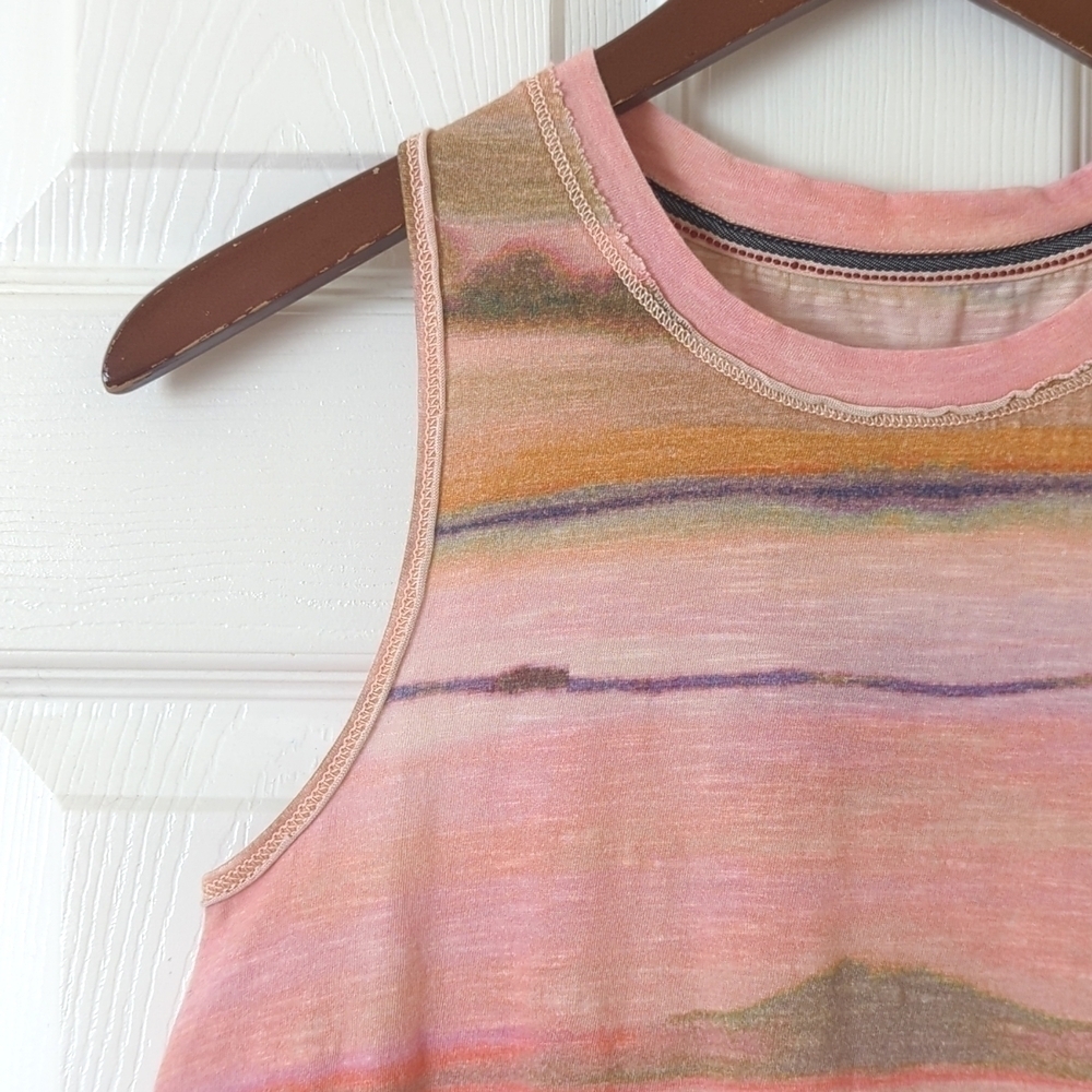 Pilcro Anthropologie Sunset Dyed Motif Twist Back Crewneck Tank Top Pink XS - Picture 3 of 9